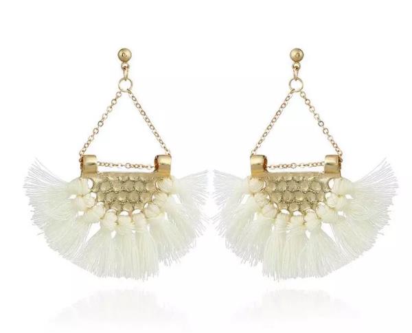 Bohemia Ethnic Fan Shape Thread Tassel Earrings