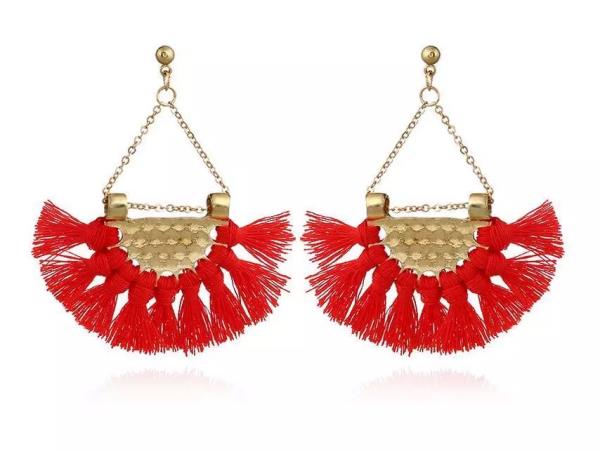 Bohemia Ethnic Fan Shape Thread Tassel Earrings