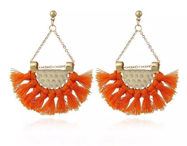 Bohemia Ethnic Fan Shape Thread Tassel Earrings