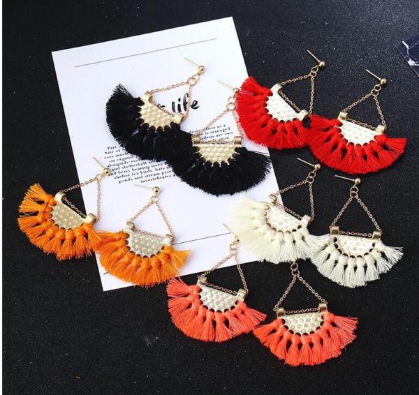 Bohemia Ethnic Fan Shape Thread Tassel Earrings