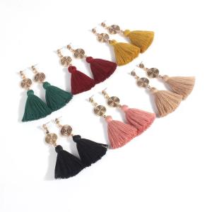 Gold Mini Circle Tassel Drop Earrings