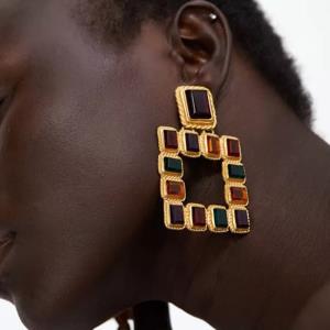 Rhinestone Multicolour Square Pendant Earrings