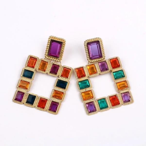 Rhinestone Multicolour Square Pendant Earrings