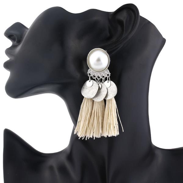 Bohemian Silver Circle Thread Tassel Earrings