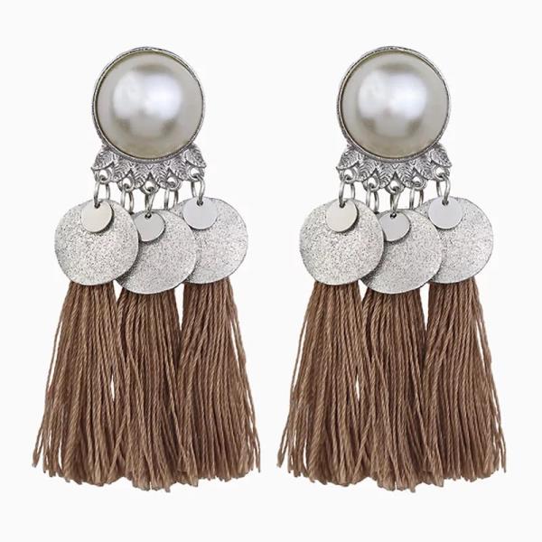 Bohemian Silver Circle Thread Tassel Earrings