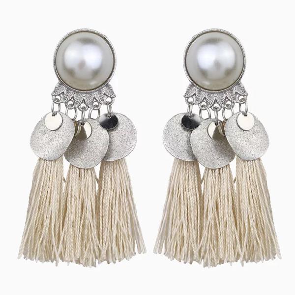 Bohemian Silver Circle Thread Tassel Earrings