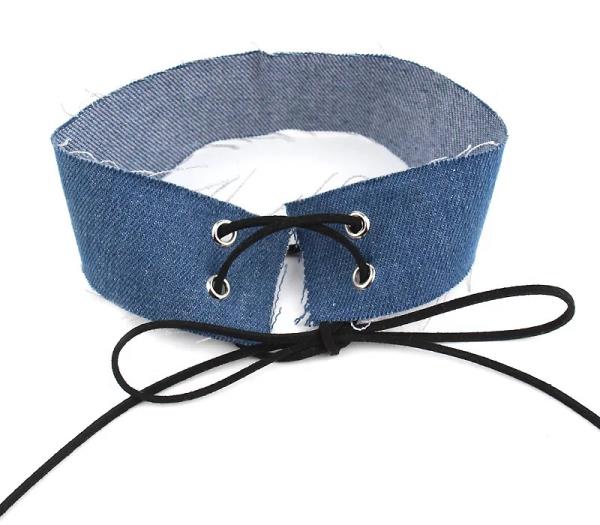 Jean Denim Bow Wide Collar Choker