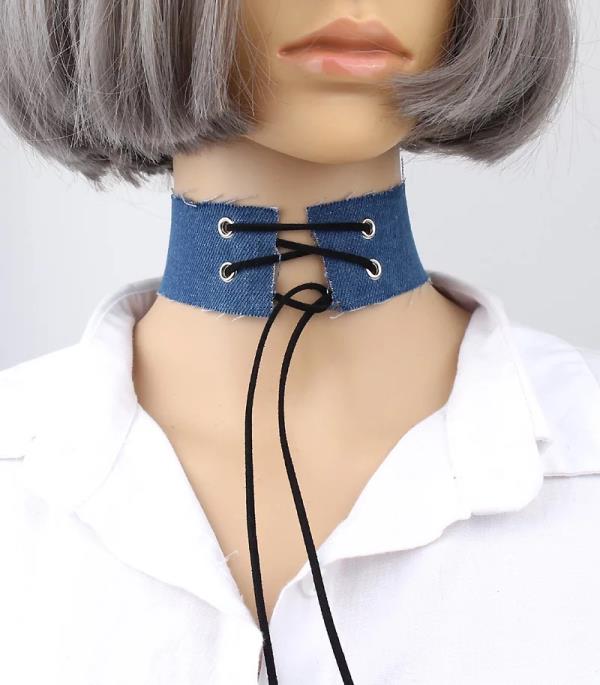 Jean Denim Bow Wide Collar Choker