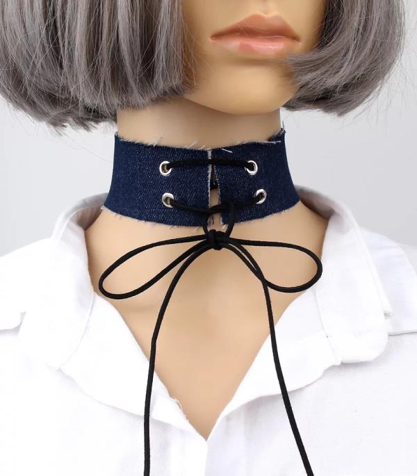 Jean Denim Bow Wide Collar Choker