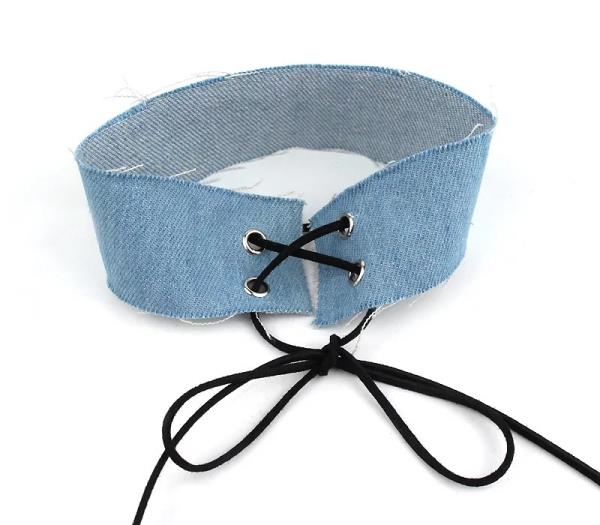 Jean Denim Bow Wide Collar Choker