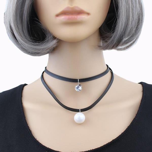 Double Layer Crystal Pearl Pendant Choker