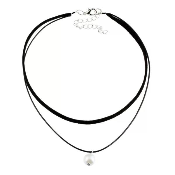 Black Double Layer Pearl Pendant Choker