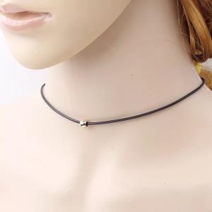 Gold Bead on Black Leather Choker