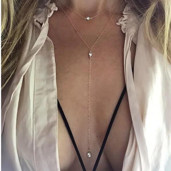 Double Layer Crystal Long Pendant Necklace