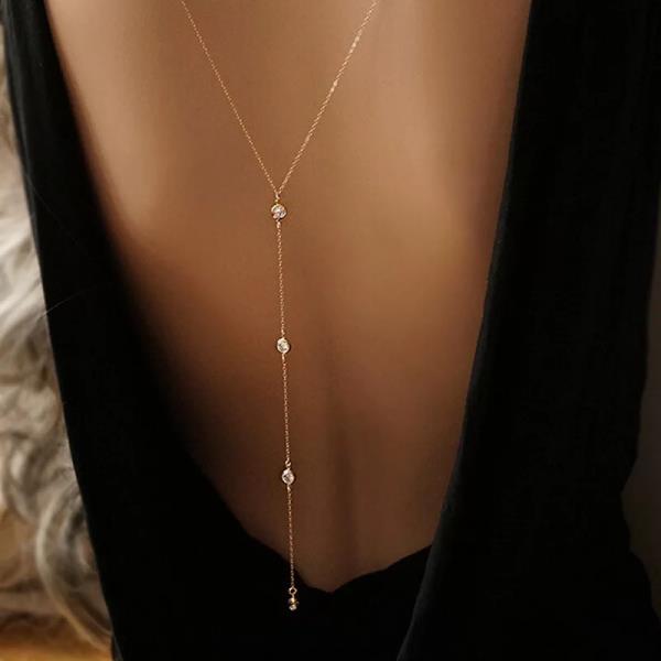 Gold Crystal Tassel Chain Long Drop Necklace