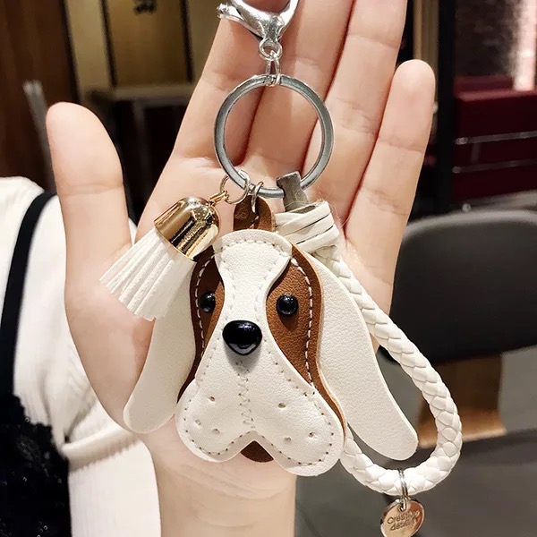 Leather Puppy Dog Dangle Keychain