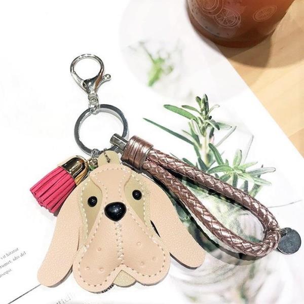 Leather Puppy Dog Dangle Keychain