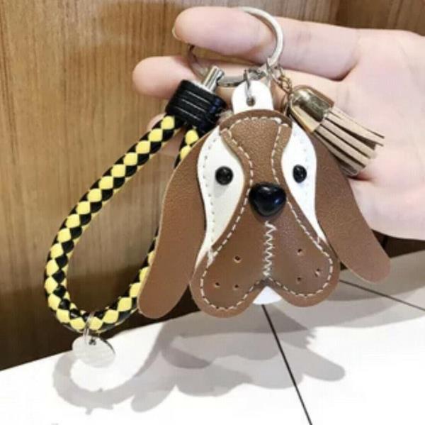 Leather Puppy Dog Dangle Keychain