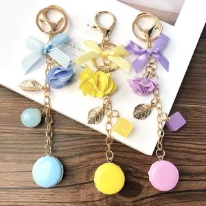 Fashion Grid Plush Flower Knot Keyring Handbag Accessory