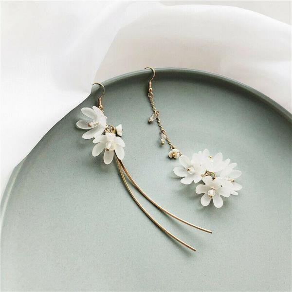 Fairy White Flower Pearl Tassel Dangle Earrings