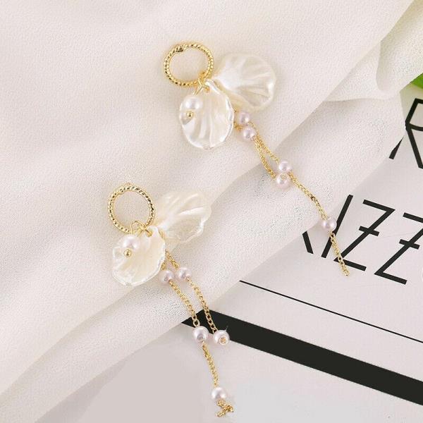 Fairy White Flower Pearl Tassel Dangle Earrings