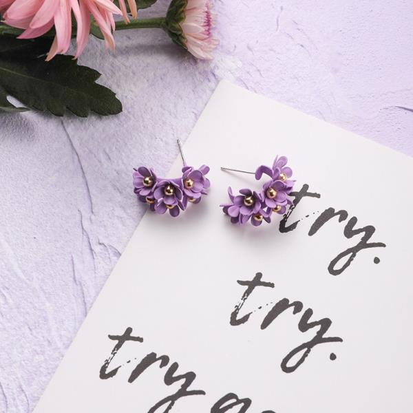 Fairy Purple Lace Flower Dangle Earrings