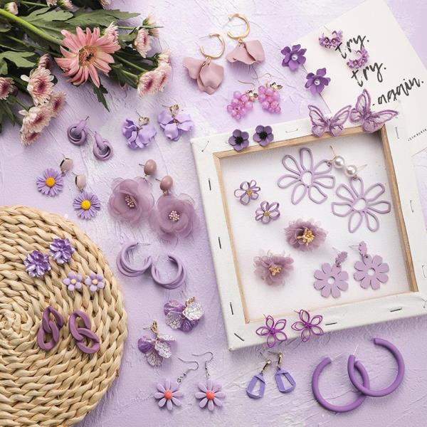 Fairy Purple Lace Flower Studs