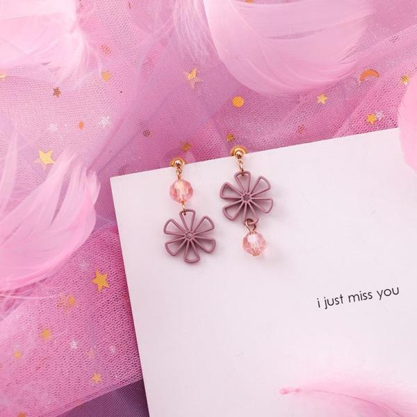 Fairy Pink Flower Pearl Lace Dangle Earrings