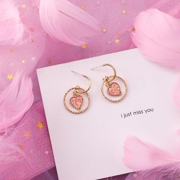 Fairy Pink Crystal Heart Earrings