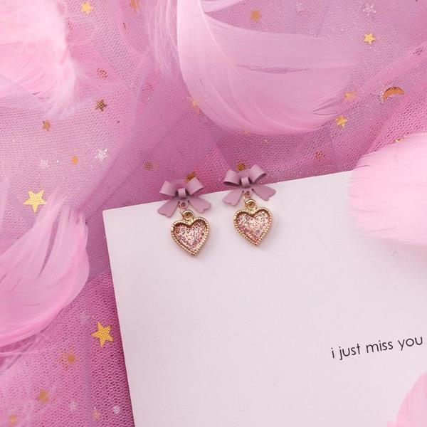 Fairy Pink Crystal Heart Earrings