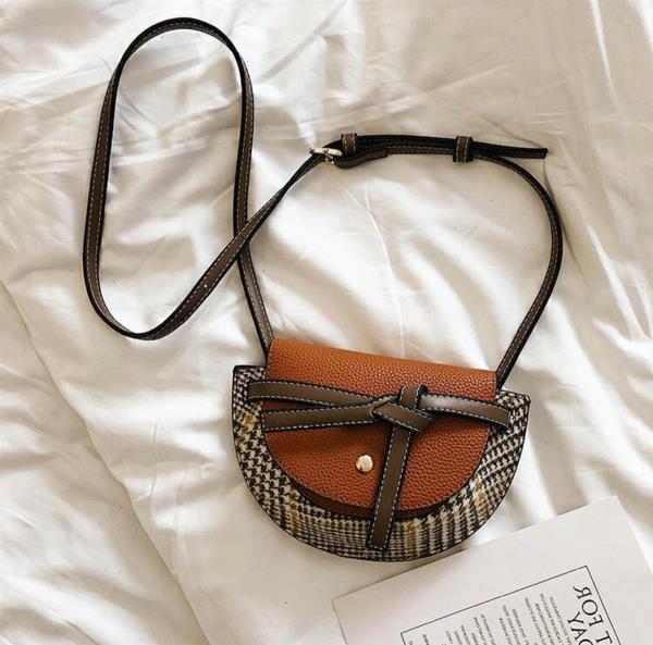 Brown Tartan Crossbody Saddle Bag