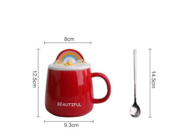 Cartoon Rainbow Ceramic Mug With Lid Spoon