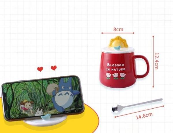 Cartoon Rainbow Ceramic Mug With Lid Spoon