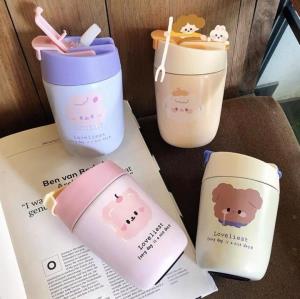 1000 ML Large Cartoon Bear Sippy Straw Water Bottle