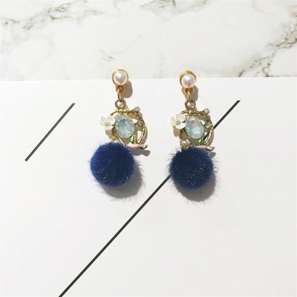 Sweet Blue Flower Tassel Long Drop Earrings