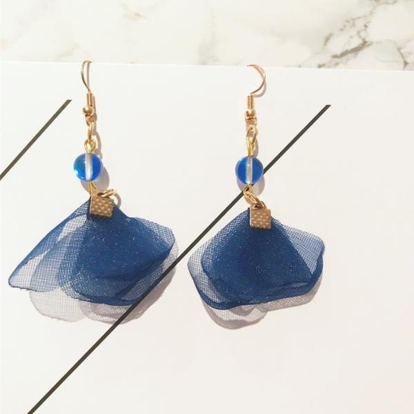 Sweet Blue Flower Tassel Long Drop Earrings