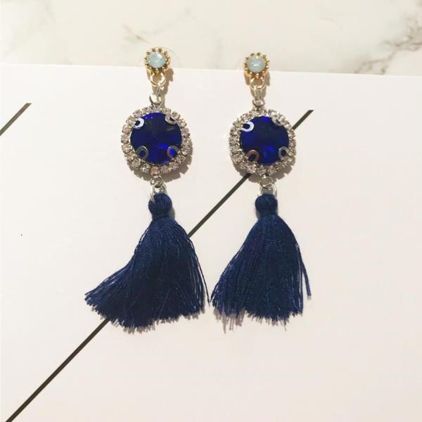 Sweet Blue Flower Tassel Long Drop Earrings