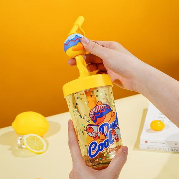 Cute Cartoon Duck Stir Mix Straw Water Bottle