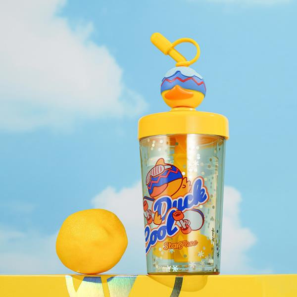 Cute Cartoon Duck Stir Mix Straw Water Bottle