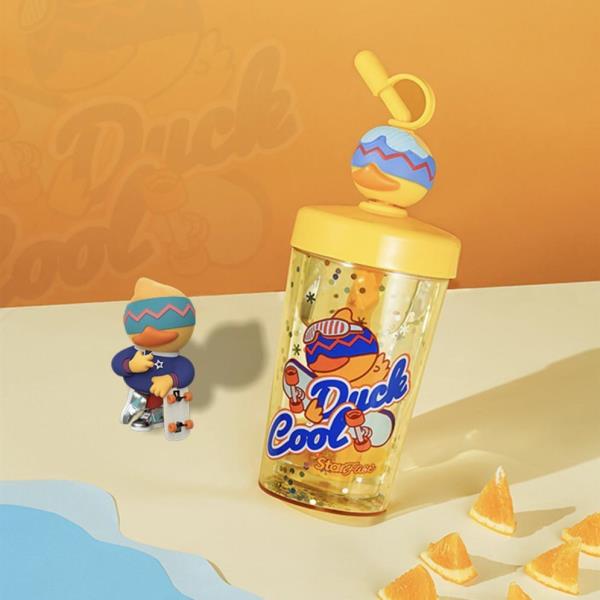 Cute Cartoon Duck Stir Mix Straw Water Bottle