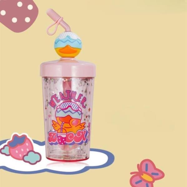 Cute Cartoon Duck Stir Mix Straw Water Bottle