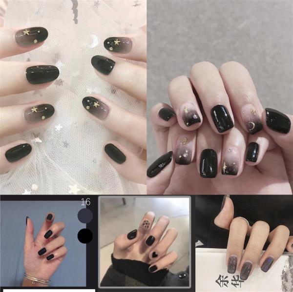 Cool Black Artificial Reusable Fake Press Nails