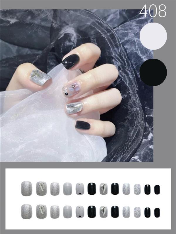 Cool Black Artificial Reusable Fake Press Nails