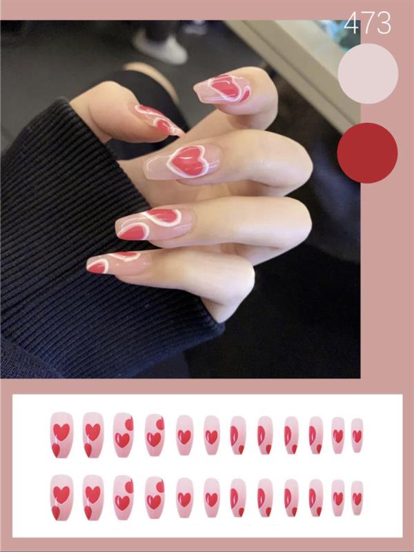 Sweet Pink Love Reusable Fake Press Nails