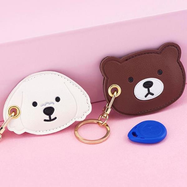 Cartoon Bear Dog Leather Tag Keyring