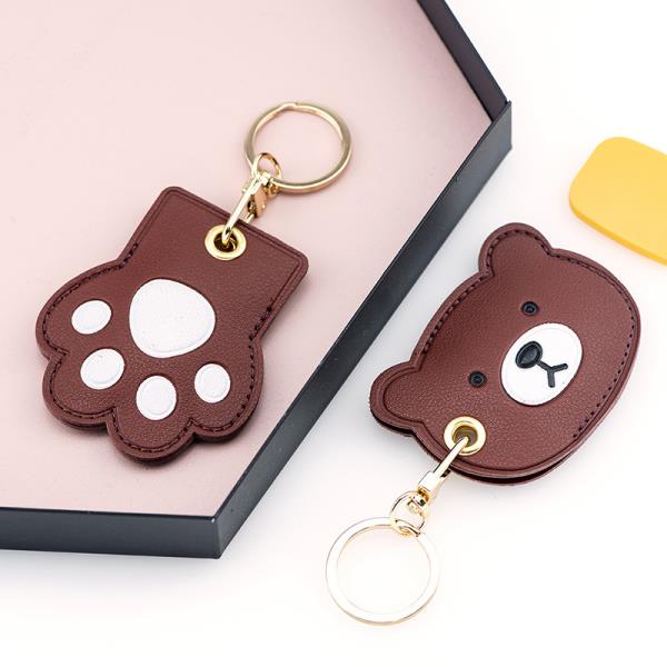 Cartoon Bear Dog Leather Tag Keyring