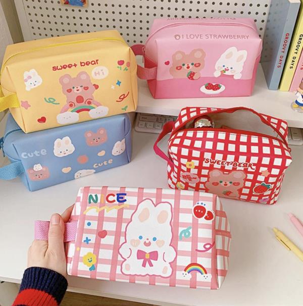 Cartoon Rabbit Bear Leather Stationery Bag