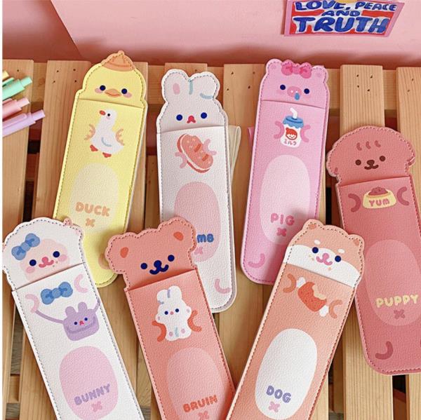 Cartoon Leather Portable Elastic Band Pencil Case