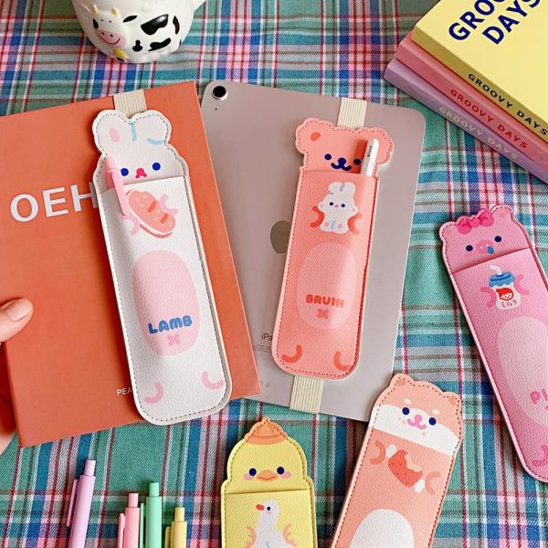 Cartoon Leather Portable Elastic Band Pencil Case