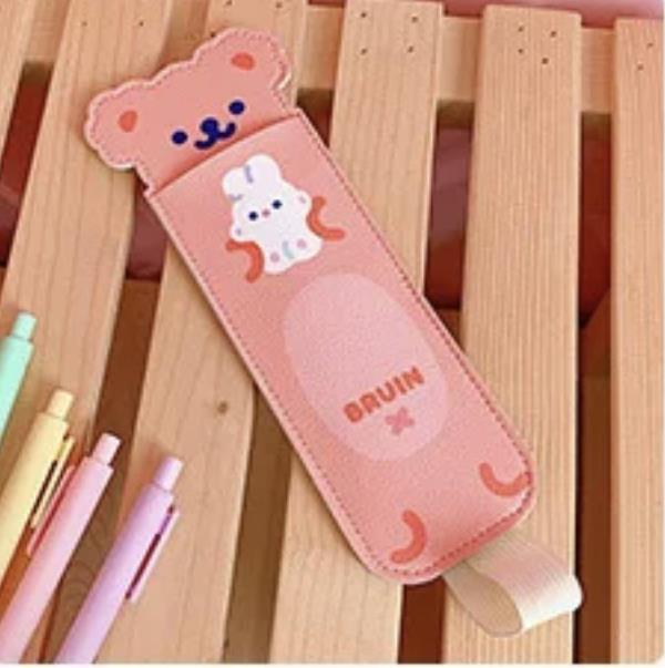 Cartoon Leather Portable Elastic Band Pencil Case